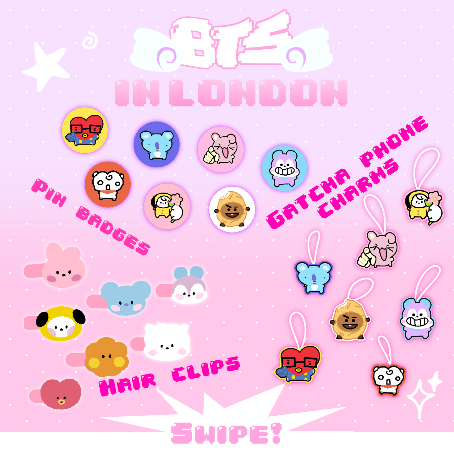 BTS hair clips & phone charms ( sale)